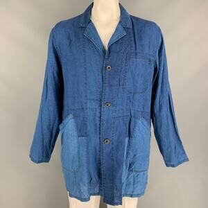 J.S. HOMESTEAD Size L Indigo Patchwork Linen Notch Lapel Coat